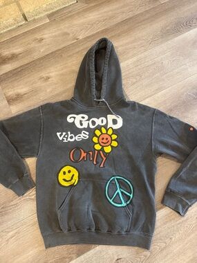 PacSun Black 'Good Vibes Only' Graphic Hoodie with Colorful Prints
